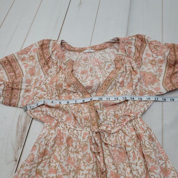 By the River tiered ruffle bohemian midi dress peach floral cottagecore peasant - Picture 5 of 8